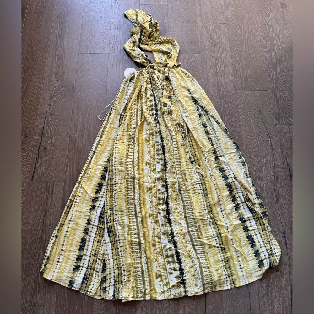 Luxxe yellow snakeskin halter maxi dress